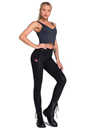 Dragon Fit Women's High Waisted Yoga Leggings 3 Pockets Workout Pants - color: Black Leopard, size: Medium