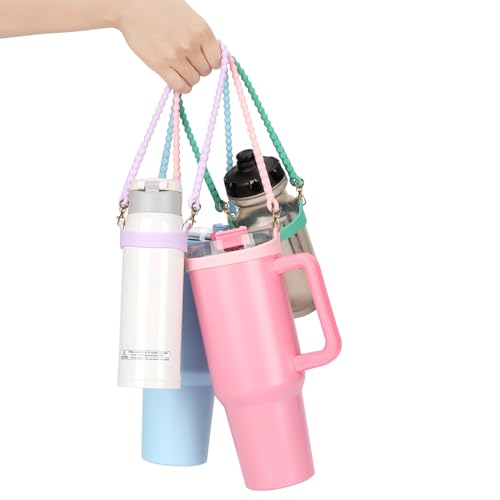 Water Bottle Handle for Stanley Cup - Soft, Durable Silicone Sling with Adjustable Strap, Fits Most 8-40oz Bottles, Ideal Stanley Cup Accessory - color: Pink