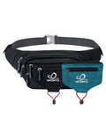 WATERFLY Running Belt Fanny Pack: Runner Marathon Jogging Waist Pack Sport Workout Exercise Fitness Phone Holder Belt for Men Women Jogger Slim Waistband Black - color: Black with Peacock Blue Panel