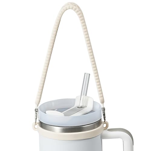 Water Bottle Handle, Silicone Water Bottle Sling, Carrier, Holder with Strap, Fits Most 8-40oz Bottles Stanley Cup Accessories - color: Off-White