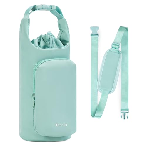 Ceneda Water Bottle Carrier Bag with Phone Pocket 32oz 40oz Tumbler Insulated Water Bottle Holder with Adjustable Shoulder Strap Carrier Sling Bag (Mint Green) - color: Mint Green