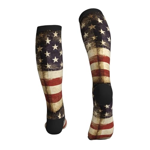 Tie Dye Compression Socks Knee High Support Socks For Women Men Running Athletic Hiking - color: American Flag