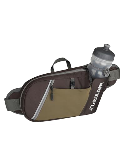 WATERFLY Water Bottle Fanny Pack, Hiking Hydration Belt for Women Men - color: Coffee Brown