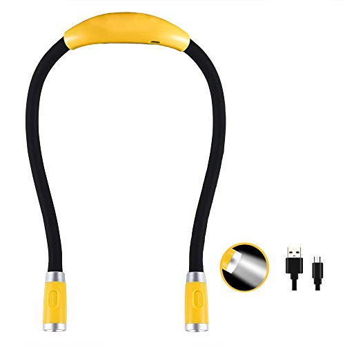 Rechargeable 4 LED Book Light Bright Neck Hug Light, Reading Lights for Reading in Bed, 3 Brightness Levels, Flexible Soft Rubber Arms, Perfect for Bookworms,Knitting,Comping,Crafts - color: Yellow