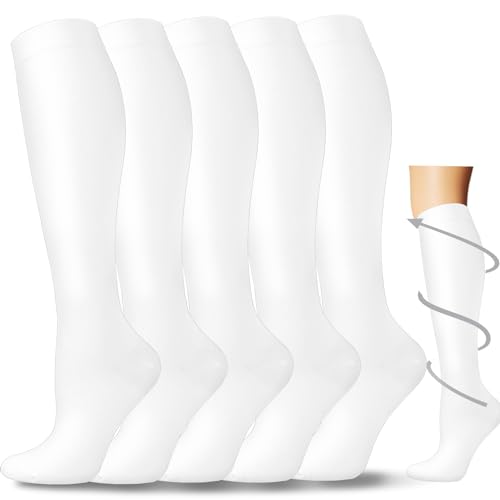 Compression Socks for Women&Men 20-30mmHg Graduated Knee High Stocking - color: 02-5 Pairs White, size: Small-Medium