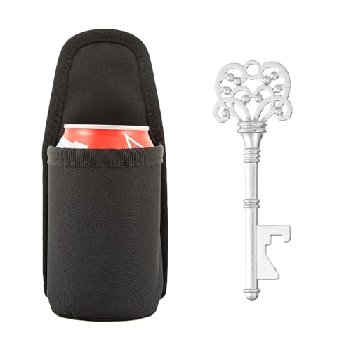 Beer Belt with Beer Bottle Opener Keychain,Beer Holster,Water Bottle Drink Beer Belt Holder,Grilling Beer Gifts for Men Father Day Christmas,Cool Bottle Opener Beer Accessories for Beer Drinker/Lovers - color: Black With Silver Bottle Opener