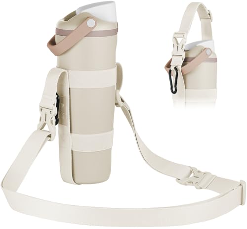 EasyAcc Water Bottle Holder Strap Sling, for Owala FreeSip 24 32 40 oz, Hydro Flask, Cirkul, Yeti, Stanley Flip, Universal Water Bottles, with Carabiner, for Walking Curise Travel (Bottle Excluded) - color: Lightly Toasted