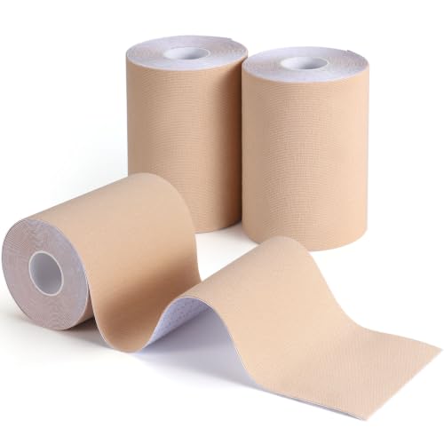 3 Rolls Wide Kinesiology Tape, Waterproof, 4" x 5.5yd, Light Beige - color: Light Beige - 4in