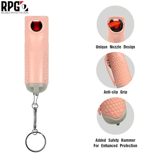 Pepper Spray, Self Defense OC Pepper Spray Keychain, 12 ft Range, 0.5 fl oz - color: Peachy Pink