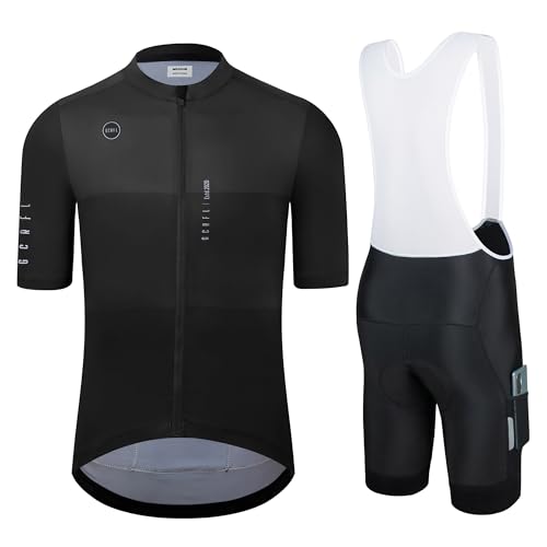 Men's Cycling Jersey Set Cycling Kit Bicycle Jersey Rear Zipper Pocket Bike Bib Shorts with Pockets Race Fit High Density Pad - color: Black 1 Set, size: 3X-Large
