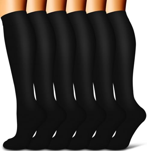 COOLOVER Copper Compression Socks for Women and Men(6 Pairs)-Best Support for Running, Athletic, Travel - color: 03 Black, size: Large-X-Large