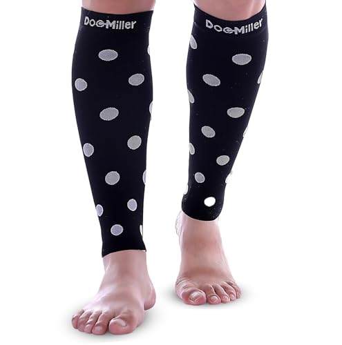 Doc Miller Calf Compression Sleeves 20-30 mmHg for Women & Men, 1 Pair - color: Black/White, size: Small