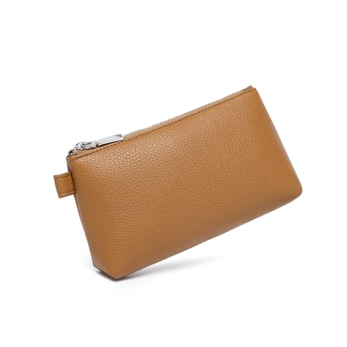 Small Makeup Bag for Purse, Leather Cosmetic (Ochre) - color: Ochre