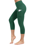 Dragon Fit Women's High Waisted Yoga Leggings 3 Pockets Workout Pants - color: Capri-dark Green, size: Large