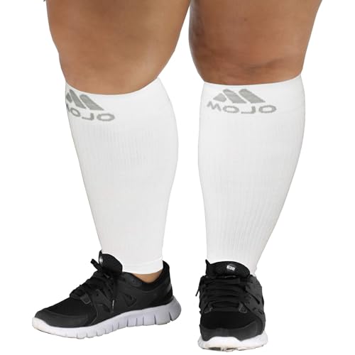 Mojo Compression Socks Footless for Women and Men 20-30mmHg - Extra Wide Plus Size Calf Sleeve - A604 - color: White, size: Large