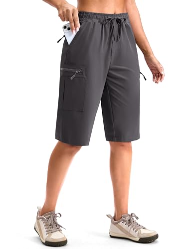 Viodia 13'' Women's Hiking Cargo Shorts Knee Length with Zipper Pockets - color: Dark Grey, size: X-Large