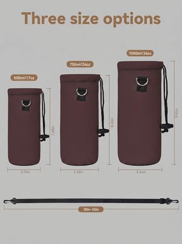AUPET Water Bottle Sling Bag Carrier Crossbody Sleeve,Insulated Neoprene Bottle Case Holder Pouch Cover 500ML/17oz with Shoulder Strap for Walking Women Men - color: Dark Cherry Brown
