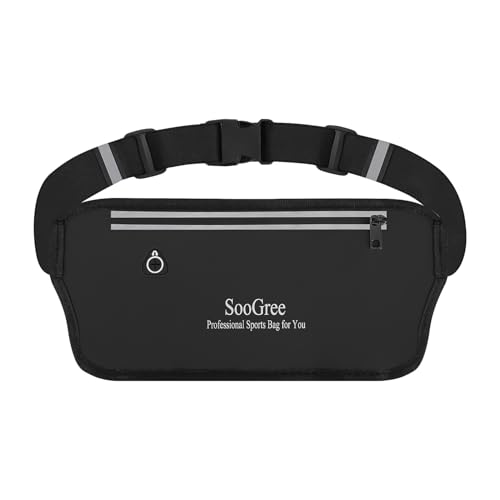 SooGree Running Belt Fanny Pack for Women Men Waterproof Waist Pack Runners Bag Slim Money belt Phone Holder for Sports Hiking Traveling Adjustable Strap Workout Pouch Lightweight Walking Jogging - color: Black, size: 1188