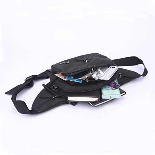 Fanny Pack for Men&Women with Shrinkable Bottle Cages,Waist Pack Bag Hip Bum Bag with Adjustable Strap for Outdoors Workout Traveling Casual Running Hiking Cycling Fishing (Navy-Blue-1)