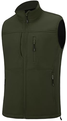 XinYangNi Men's Lightweight Softshell Golf Running Vest Outerwear Zip Up Fleece Lined Windproof Sleeveless Jacket for Hiking - color: Army Green, size: Medium