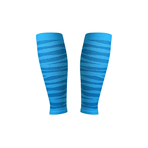 Calf Compression Sleeve for Men and Women - 20-30mmHg, Shin Splint, Running, Leg Pain, Calf Cramps and Recovery - color: Run Lite - Tiger Stripe Sky Blue, size: Medium