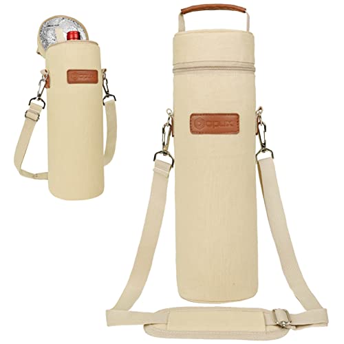 opux Single Bottle Wine Bag Carrier Insulated Cooler Tote with Strap, Cream - color: Cream Beige