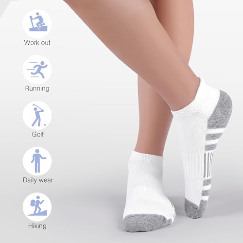 Felicigeely Athletic Running Ankle Socks Cushioned Low Cut Men Women 6 Pack - color: White, size: 6-9
