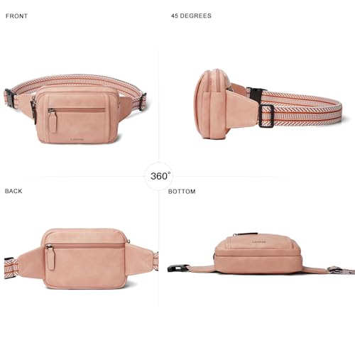 LATMAP 3L TRIPLE ZIP Fanny Packs Belt Bag For Women Men Crossbody Waist Pack Sling Chest Bum Travel Bag Purse Faux Leather Fashion Cute Light Pink - color: Light Pink