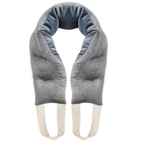 uncn Heating Pad for Neck Shoulders and Back Microwavable Wrap Weighted Neck Warmer 32x5in Microwave Heat Wrap Rice Beanbag Lavender Scented 1.5Pounds - color: Gray