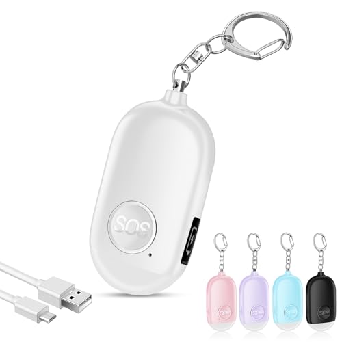 Hion Personal Safety Alarm for Women, Rechargeable 130dB Self Defense Alarm Keychain with LED Flashlight, Emergency Safe Sound Security for Children Elderly College Girls Men, White - color: White