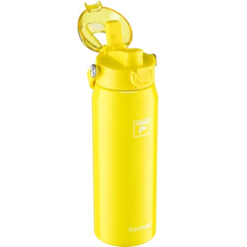 Fanhaw 24oz Stainless Steel Water Bottle with 2-in-1 Lid, Bright Yellow - color: Bright Yellow