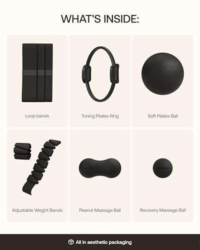 BetterMe Sculpt Body Kit - Pilates Equipment Set for Home Workouts - Home Pilates Kit with Pilates Ring Pilates Ball Resistance Bands, and Recovery Massage Tools - color: Black