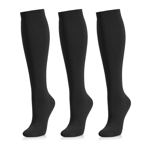 Compression Socks for Women and Men, 20-30 mmHg, Knee High, 3 Pairs - color: 01 Black/Black/Black, size: Large-X-Large