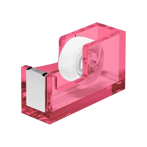 OfficeGoods Acrylic Tape Dispenser, Aesthetic and Compact Design, Pink - color: Pink
