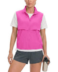 Locachy Women's Lightweight Running Vest Stand Collar Zip Up Summer Waistcoat Sleeveless Jacket for Golf Hiking Travel - color: Rose, size: Small