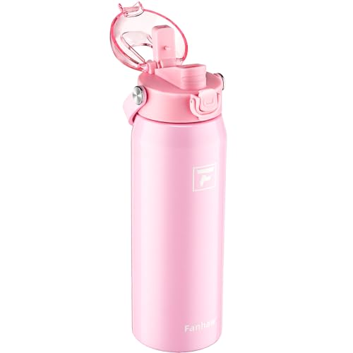 Fanhaw 24oz Stainless Steel Water Bottle with 2-in-1 Lid, Pink - color: Pink