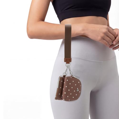 Keychain Wallet Mini Zip Around Wristlet Wallets for Women Detachable Dual Pouch Wristlet Portable Coin Purse Small Wallets (Polka Dot Brown) - color: Polka Dot Brown