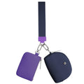 VUTUXA KeyChain Wallet Wristlet For Women Mini Zip Dual Pouch Coin Purse - color: purple+dark blue