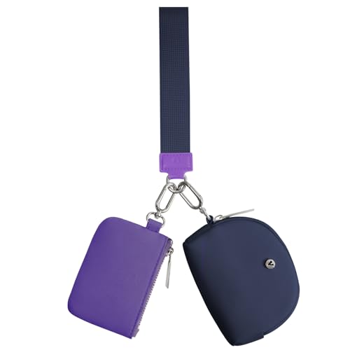 VUTUXA KeyChain Wallet Wristlet For Women Mini Zip Dual Pouch Coin Purse - color: purple+dark blue
