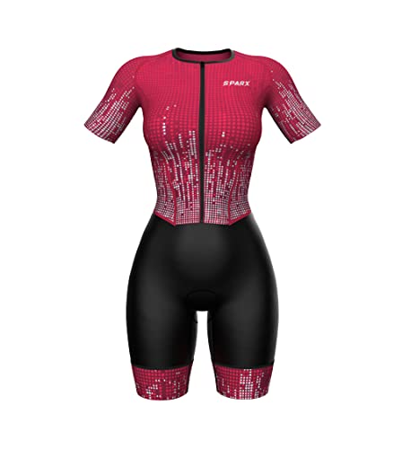 Sparx Aero Triathlon Suit Women Short Sleeve Tri Suit Women Running Swimming Cycling SkinSuit - color: Burgundy, size: Medium