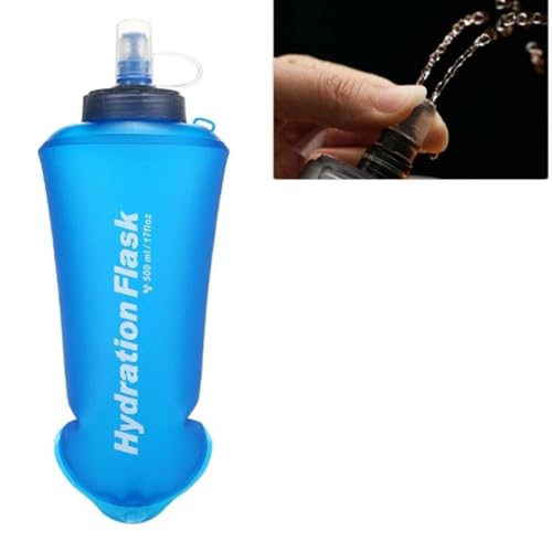 Foldable TPU Water Bottles – Leak-Proof Sports Flask for Running Cycling Hiking, Portable Collapsible Hydration Reservoir with Protective Cap(Blue)