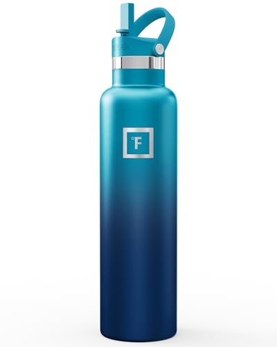 IRON °FLASK Camping & Hiking Hydration Flask with Straw, Narrow Mouth Insulated Stainless Steel Sports Water Bottle - Dark Night 24 oz - Straw (1 Lid) - color: Dark Night