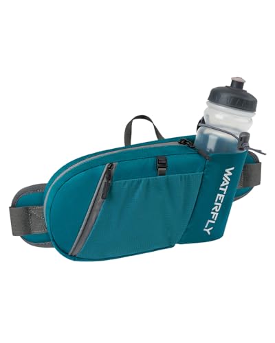WATERFLY Water Bottle Fanny Pack, Hiking Hydration Belt for Women Men - color: Cyan