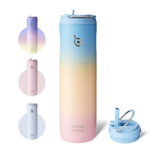BOTTLE BOTTLE Insulated Water Bottle 24oz with Straw Lid and Handle Sports - color: Blue yellow pink