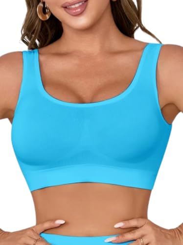 Boolavard Women's Seamless Sports Style Bra Crop Top Vest Stretch Shapewear - color: Aqua, size: Small