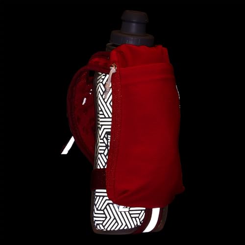 Nathan SpeedDraw 2 Insulated Handheld Running Water Bottle Flask 18oz – Double-Wall Insulation, Ergonomic Grip, Blast Valve Cap, Phone & Key Storage Pockets, Reflective Design - color: 18oz Insulated - Ribbon Red