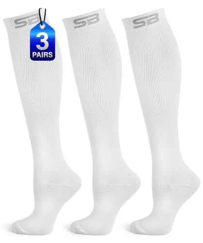 SB SOX 3-Pair Compression Socks (15-20mmHg) - color: 04 – Solid White, size: S/M