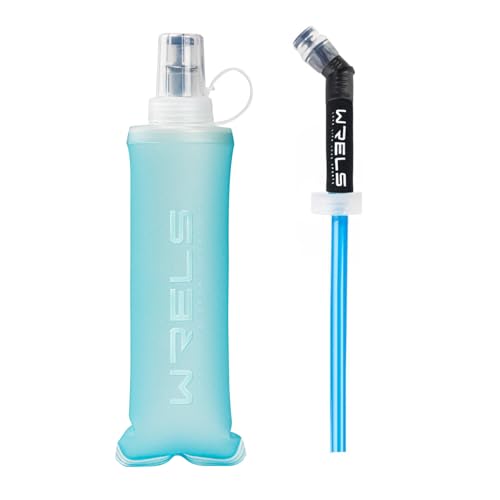 WRELS Soft Flasks Running Water Flask Folding Soft Water Bottles Small for Outdoor Sports Hiking Hydration Pack 5oz/8oz/17oz(SKY BLUE,8oz+Straw) - color: Green, style: 250ml/8oz with straw
