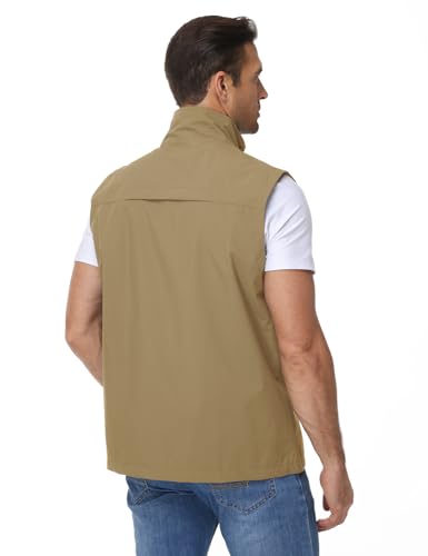 Eisctnd Mens Lightweight Quick Dry Vest Sleeveless Outerwear Utility Jacket - color: Khaki, size: X-Large