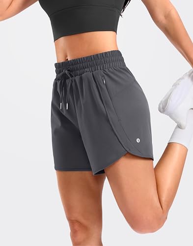 SANTINY Women's 3.5''/5''/7'' Athletic Gym Running Shorts Zipper Pockets - color: Dark Grey, size: X-Large